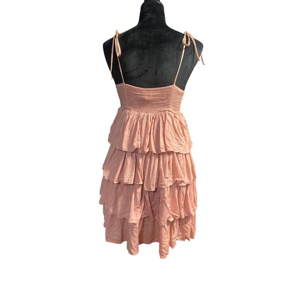 Dusty Rose Pink Layered Ruffles Spaghetti Strap Short Dress Size 8 - Picture 2 of 8